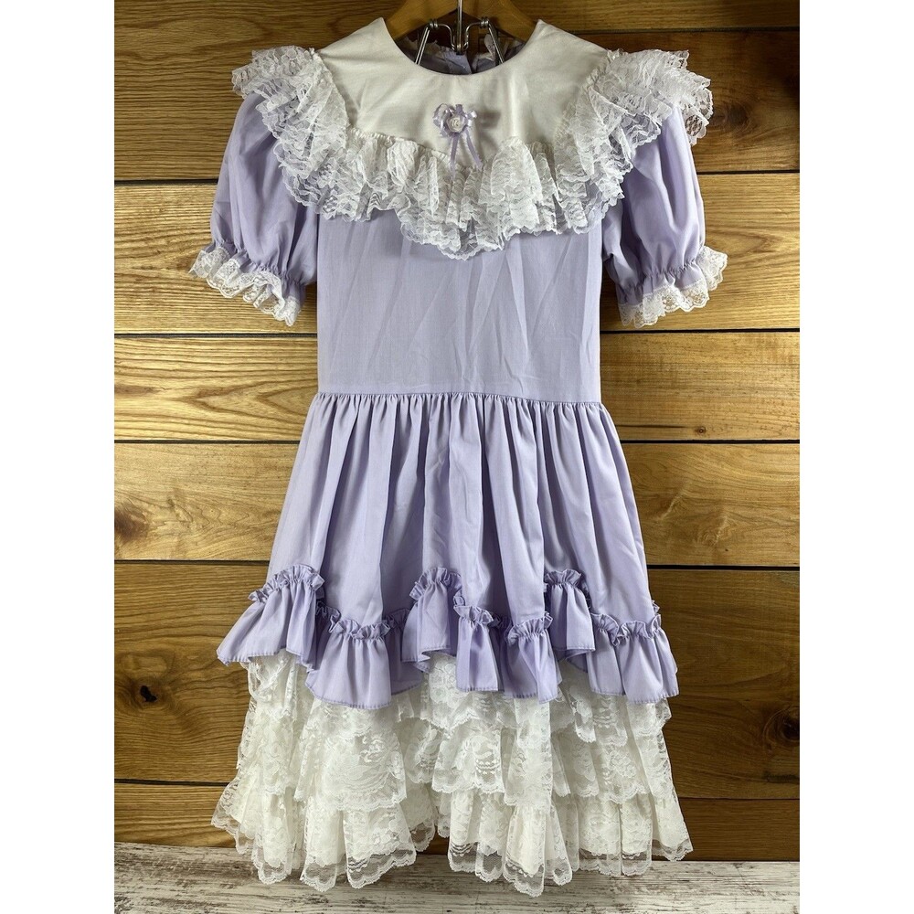 VTG 90s Dolls & Darlings Lavender Lace Pageant Dress Sz 16 Socks Bow Coquette